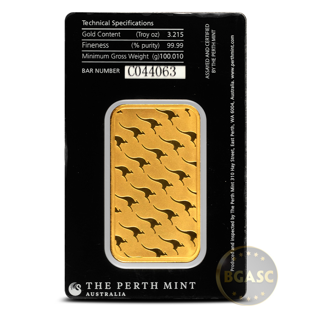 100 Gram Perth Mint Gold Bar New W Assay L Bgasc™