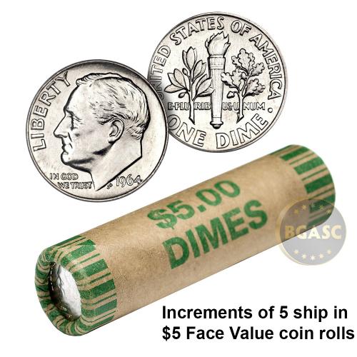 90% Silver Roosevelt Dimes ($1 FV, Circulated) l BGASC™